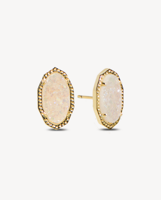 Emily Gold Stud Earrings in Iridescent Drusy