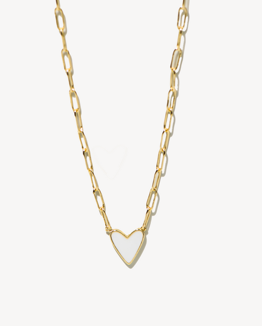 Paris Love White Heart Necklace in Gold