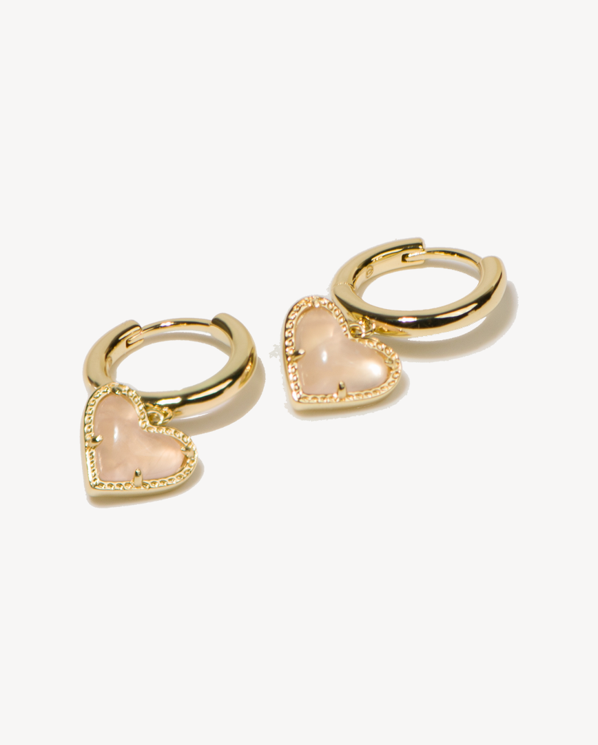 Eternal Love Gold Heart Huggies Hoops in Rose Quartz