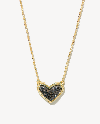 Deltora™ Iconic Paris Heart Gold Necklace in Black Drusy