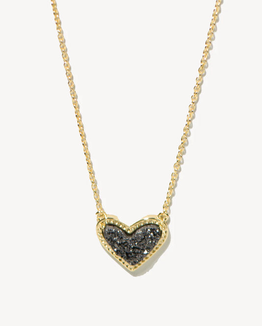 Deltora™ For Love Gold Heart Necklace in Black Drusy