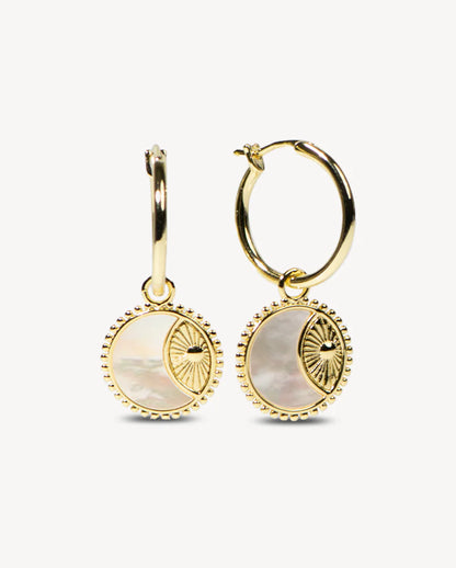Deltora™ Sun and Moon Gold Earrings in Pearl