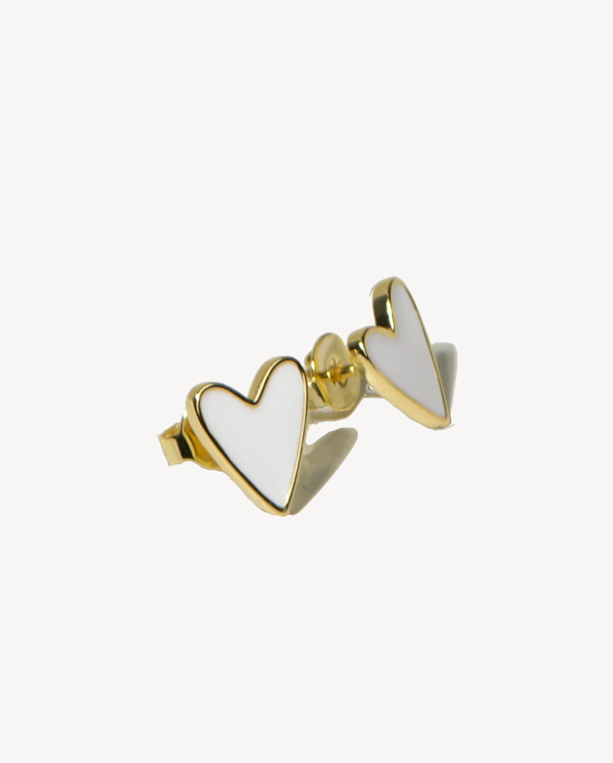 Paris White Heart Stud Earrings in Gold