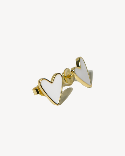 Deltora™ Iconic Paris White Heart Earrings in Gold