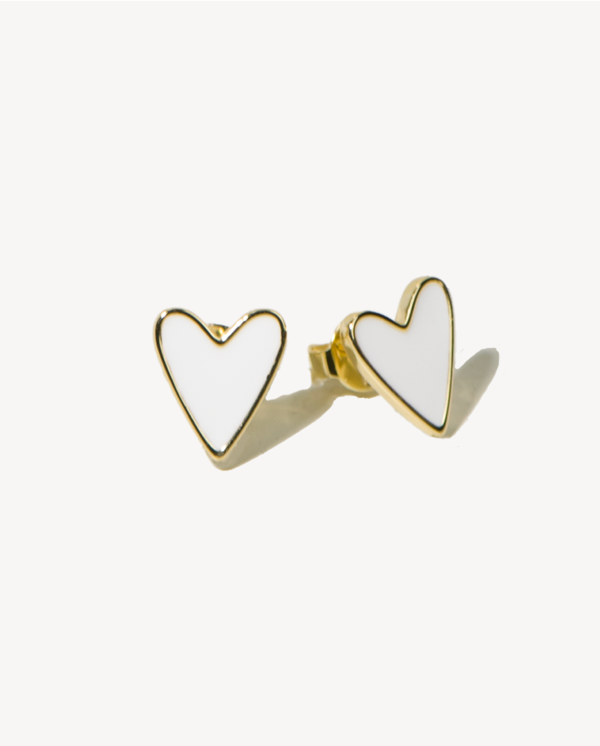 Paris White Heart Stud Earrings in Gold