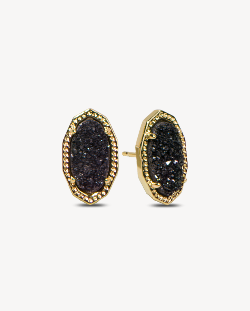 Emily Gold Stud Earrings in Black Drusy
