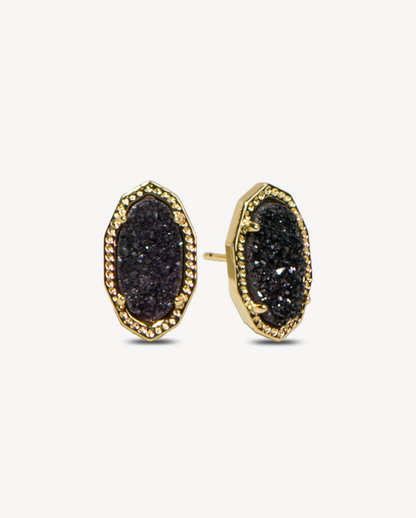 Deltora™ Emily Gold Earrings in Black Drusy