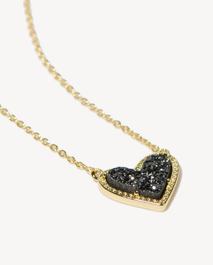 Deltora™ Iconic Paris Heart Gold Necklace in Black Drusy