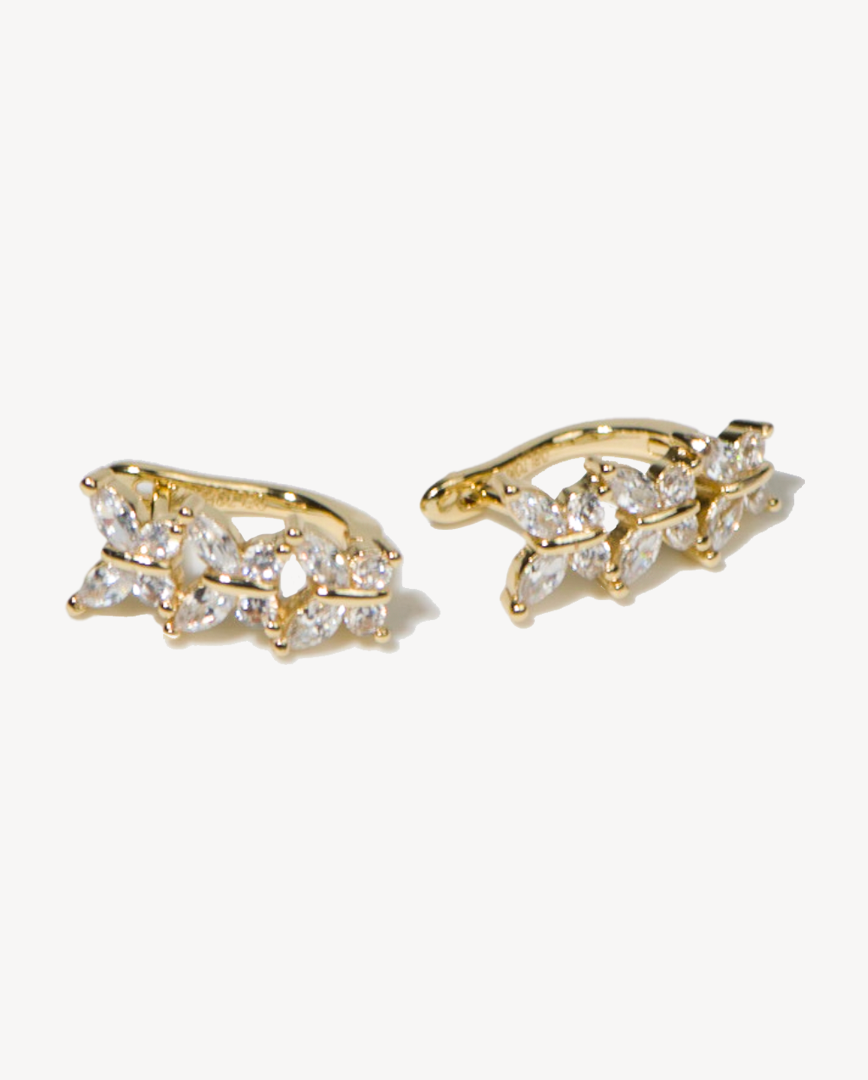 Classic Psyche Gold Earrings in White Crystal