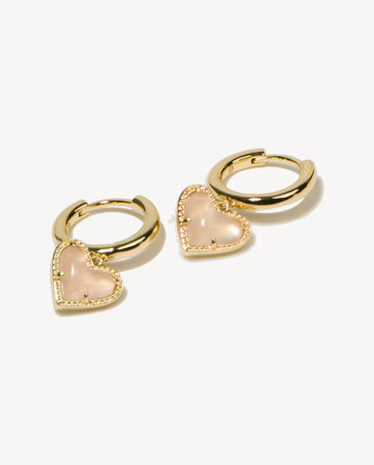 Deltora™ Alice Gold Heart Earrings in Rose Quartz