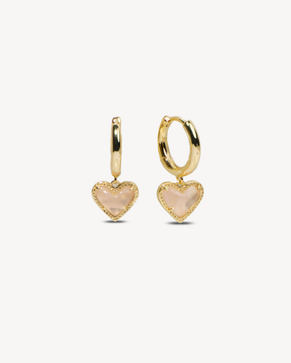 Deltora™ Alice Heart Gold Earrings in Rose Quartz