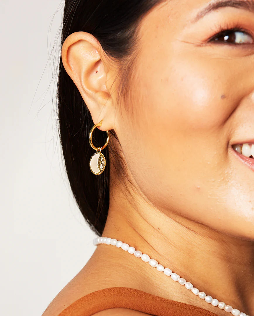 Deltora™ Sun and Moon Gold Earrings in Pearl