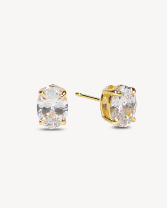 Olivia Gold Stud Earrings in White Crystal
