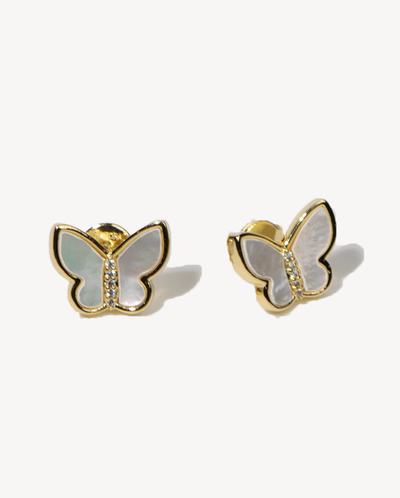 Aurora Flutter Gold Earrings in Pearl - Deltora