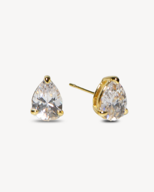 Isabella Gold Stud Earrings in White Crystal